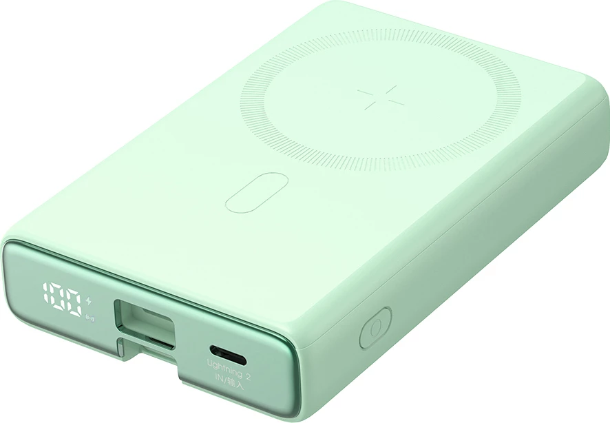 Powerbank Joyroom JR-PBM01, 10000mAh, 20W, me magnet, me mbajtëse, me kabllo Lightning-USB-C, e gjelbër