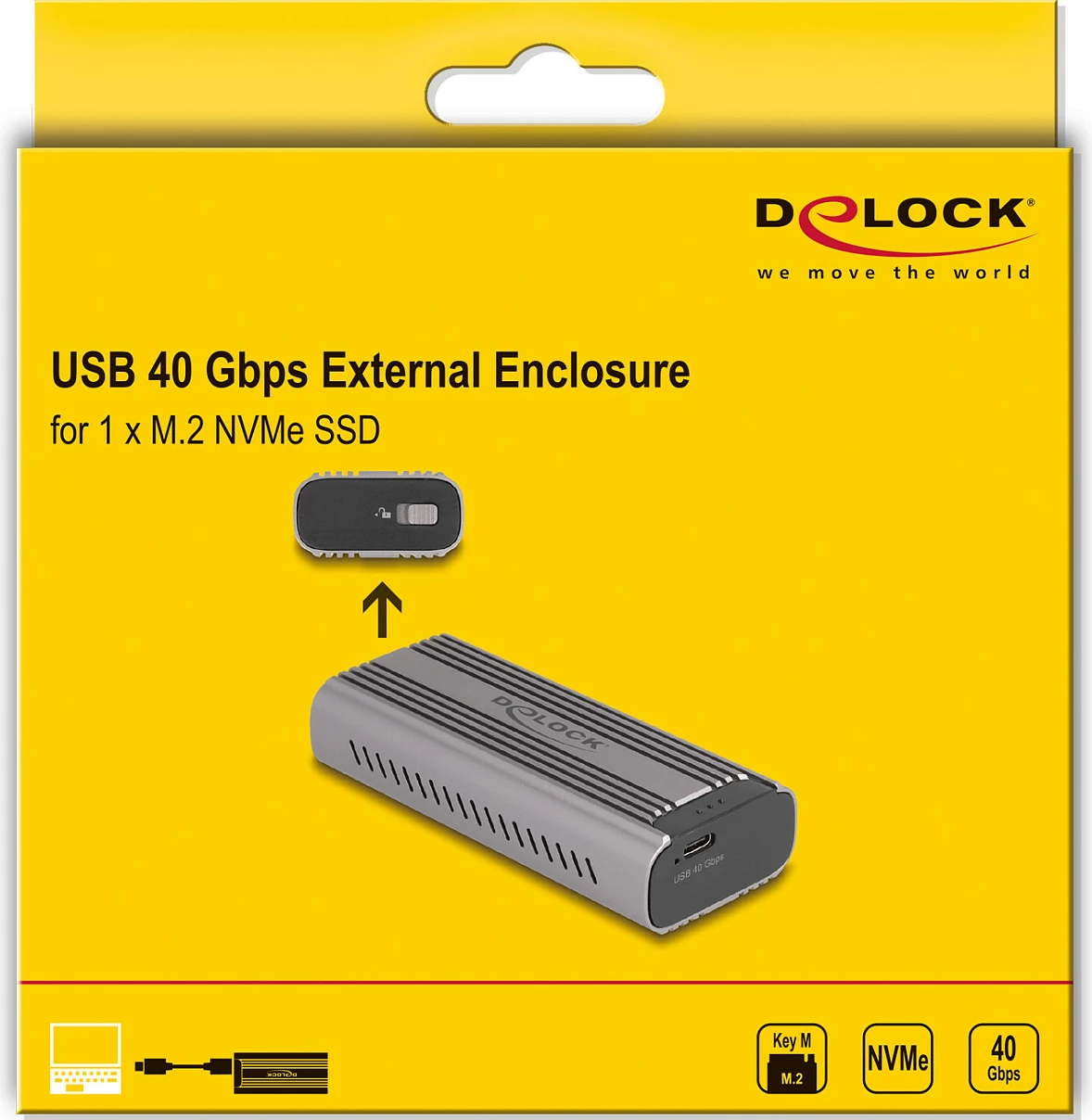 Kasë për SSD DeLOCK USB Type-C/USB4 40Gbps për M.2 NVMe (2242/2260/2280), e zezë/gri