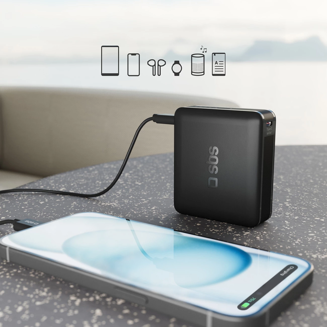 Powerbank SBS TEBB10000HDPD20K, 10000 mAh, me Power Delivery, e zezë