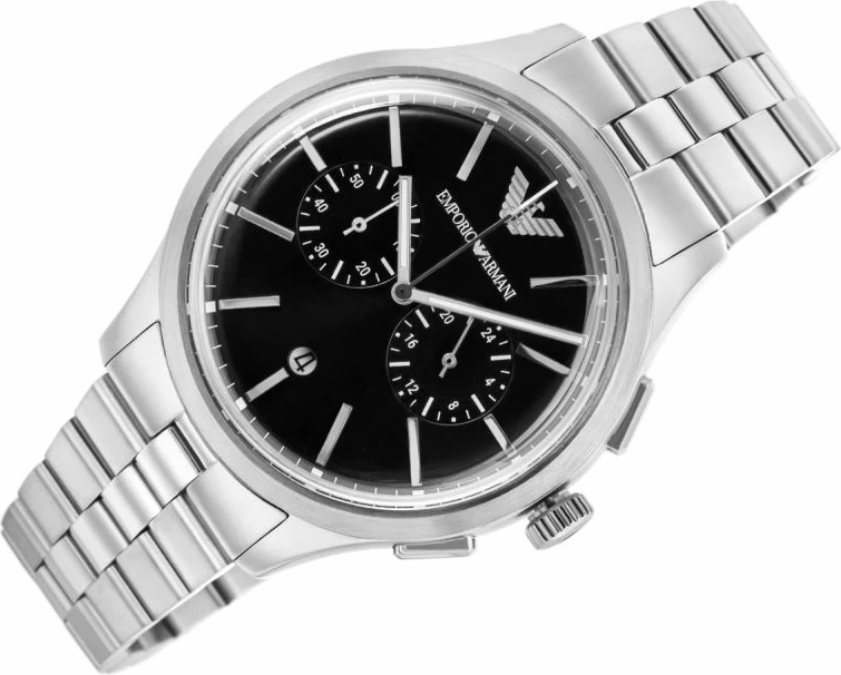 Orë dore meshkuj Emporio Armani Dario AR11691, e zezë/argjendtë, me kuti