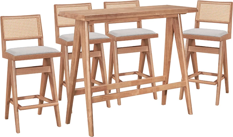 Set bar për ngrënie Winslow 5 pjesë dru gome ngjyrë arre e çelët 120x45x100cm