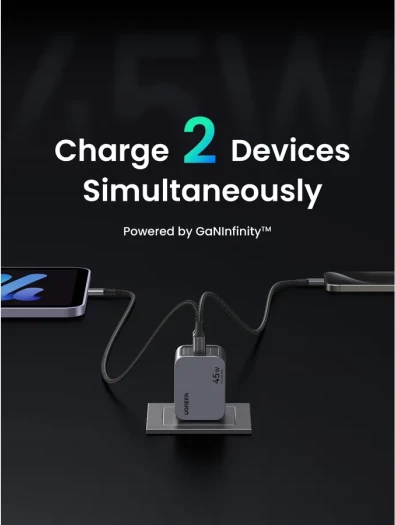 Karikues USB-C GaN UGREEN Nexode Pro 45W, 2x USB-C, gri