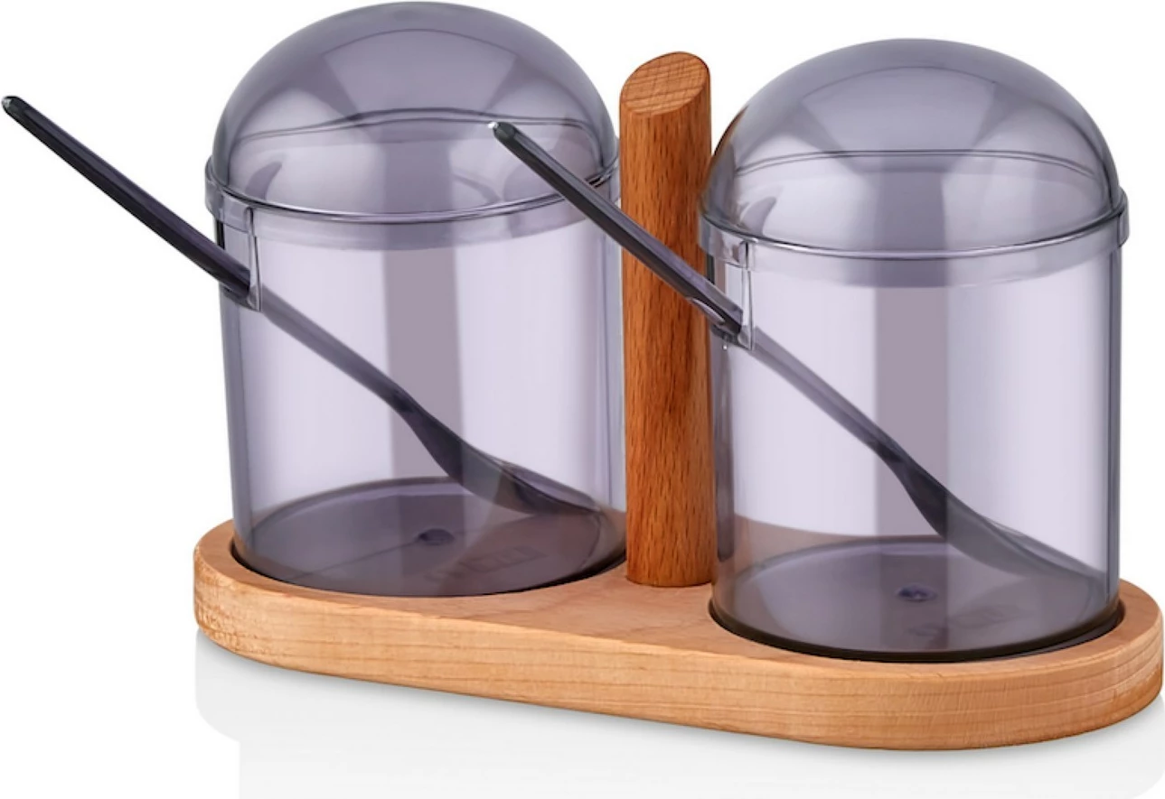 Set enë për erëza me raft kuzhine, druri dhe plastikë, ngjyrë vjollcë, Hermia Concept, 610