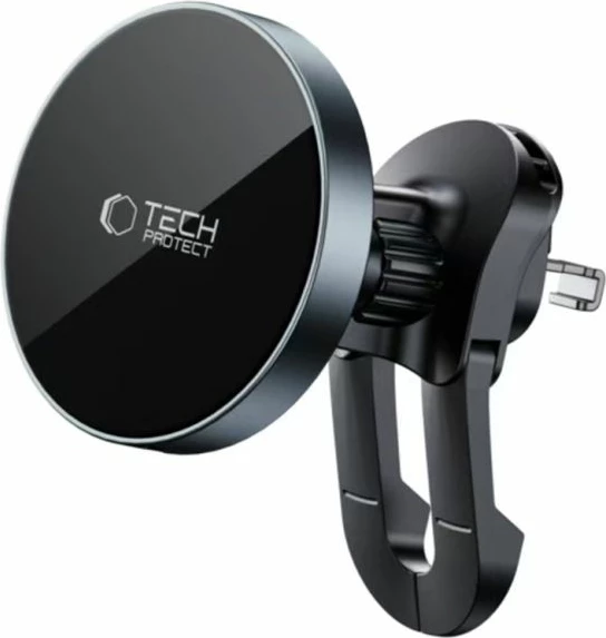 Mbajtës telefoni për veturë Tech-Protect MM15W-V5, MagSafe magnetik, karikim wireless 15W, montim në grilë ventilimi, i zi, set me kabllo USB-C dhe 2 pllaka MagSafe