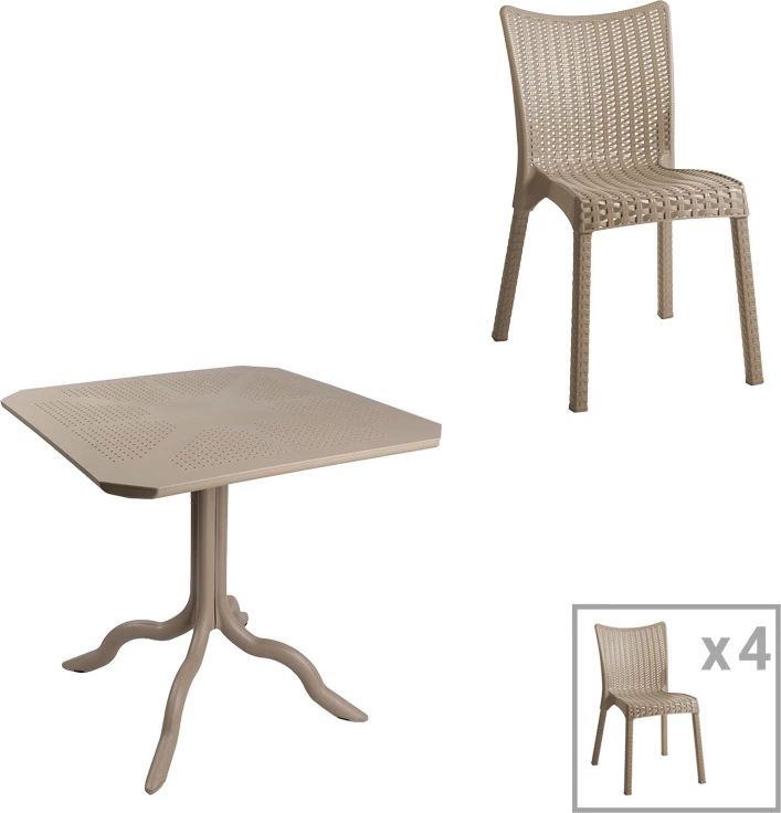 Set tavolinë me karrige për terasë, Icon-Confident, 5 copë, PP, ngjyrë kapuçino