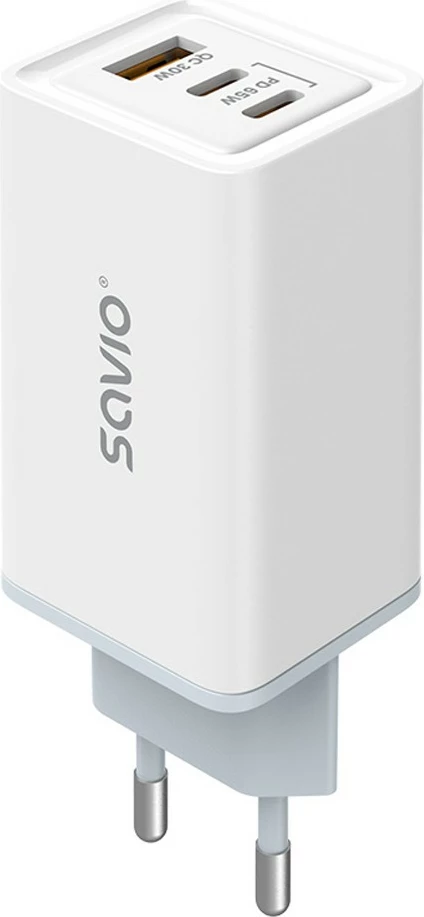 Mbushës muri Savio LA-07, 65W, GaN, 2x USB-C, 1x USB-A, i bardhë