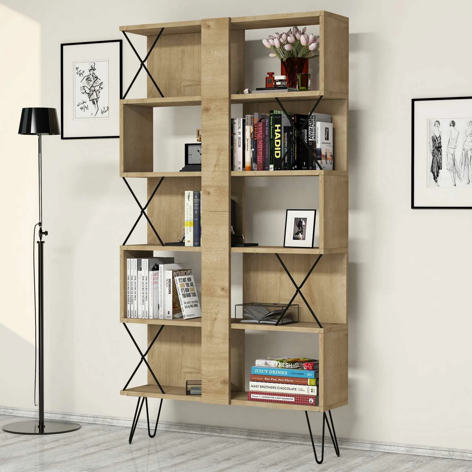 Raft librash Hanah Home, ekstra, ngjyrë lisi