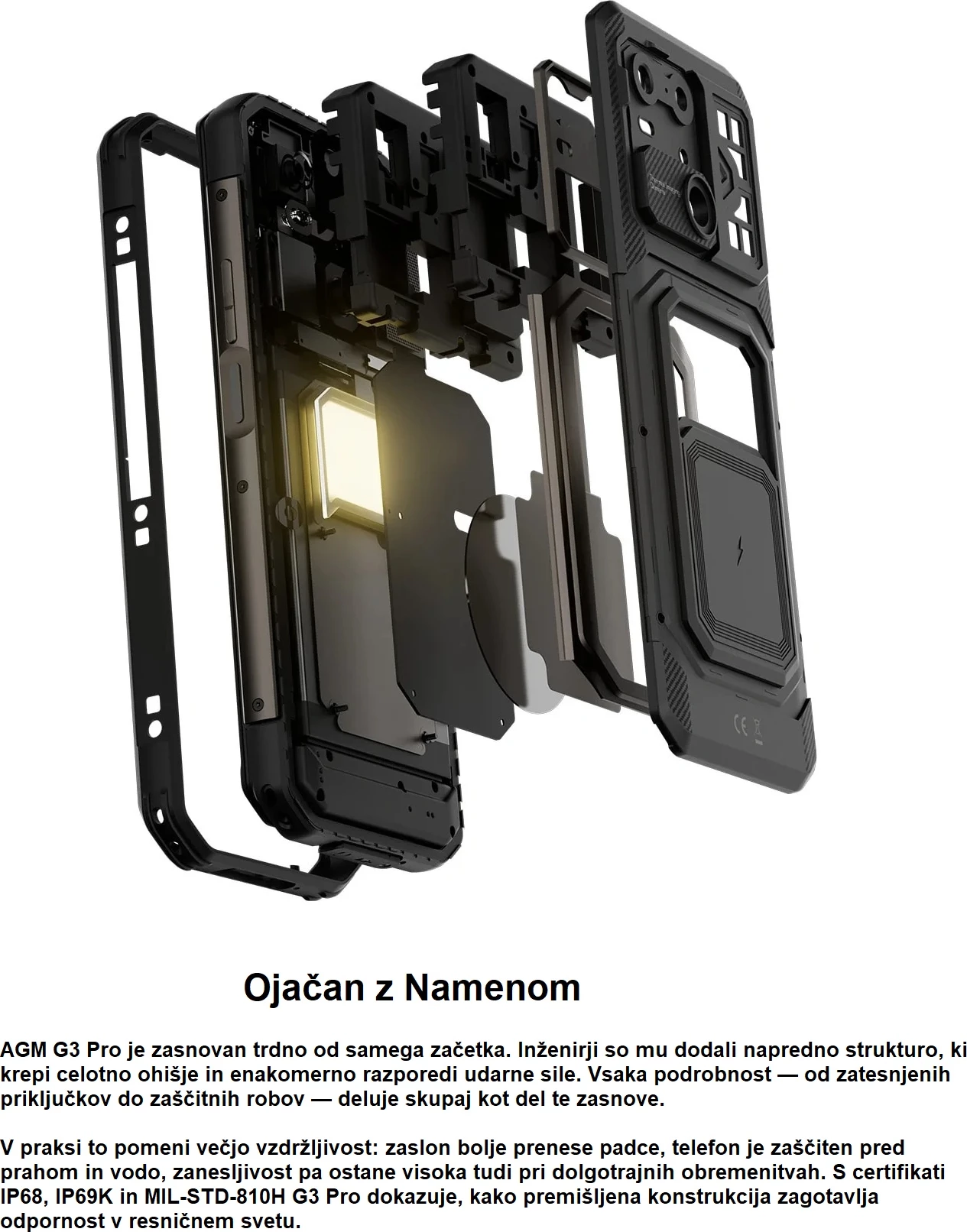 Celular AGM G3 Pro 12GB (+12GB) RAM / 512GB, kamerë termike, bateri 10000 mAh, zi/gri