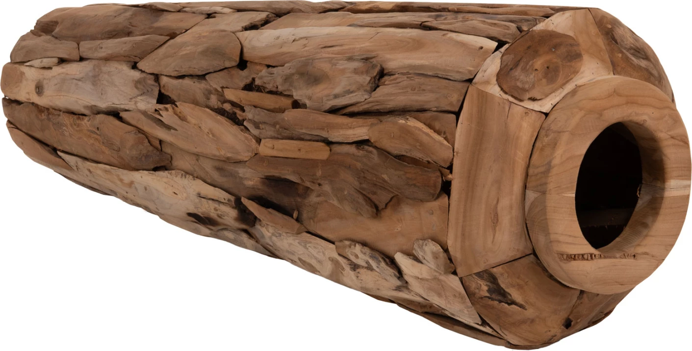 Vazo dekorative për dysheme, copa druri tik, ngjyrë natyrale, Φ60x120H cm