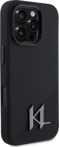 Mbështjellës Karl Lagerfeld Silicone Shadow Metal Initial MagSafe për iPhone 16 Pro, kompatibil me MagSafe, i zi