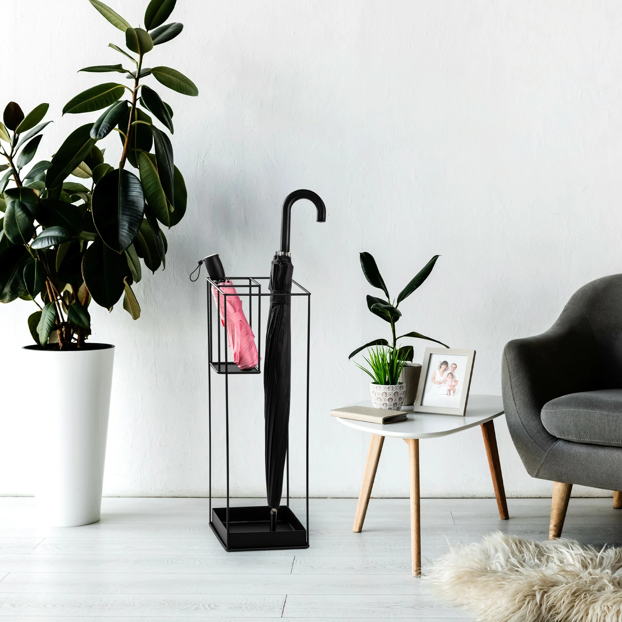 Stendë për ombrella, dizajn modern, ngjyrë e zezë, 20x20x61cm