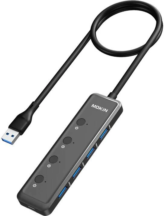 HUB USB 5-në-1 MOKiN MOUC5708, 4xUSB-A 3.0, 1xUSB-C DC, i zi