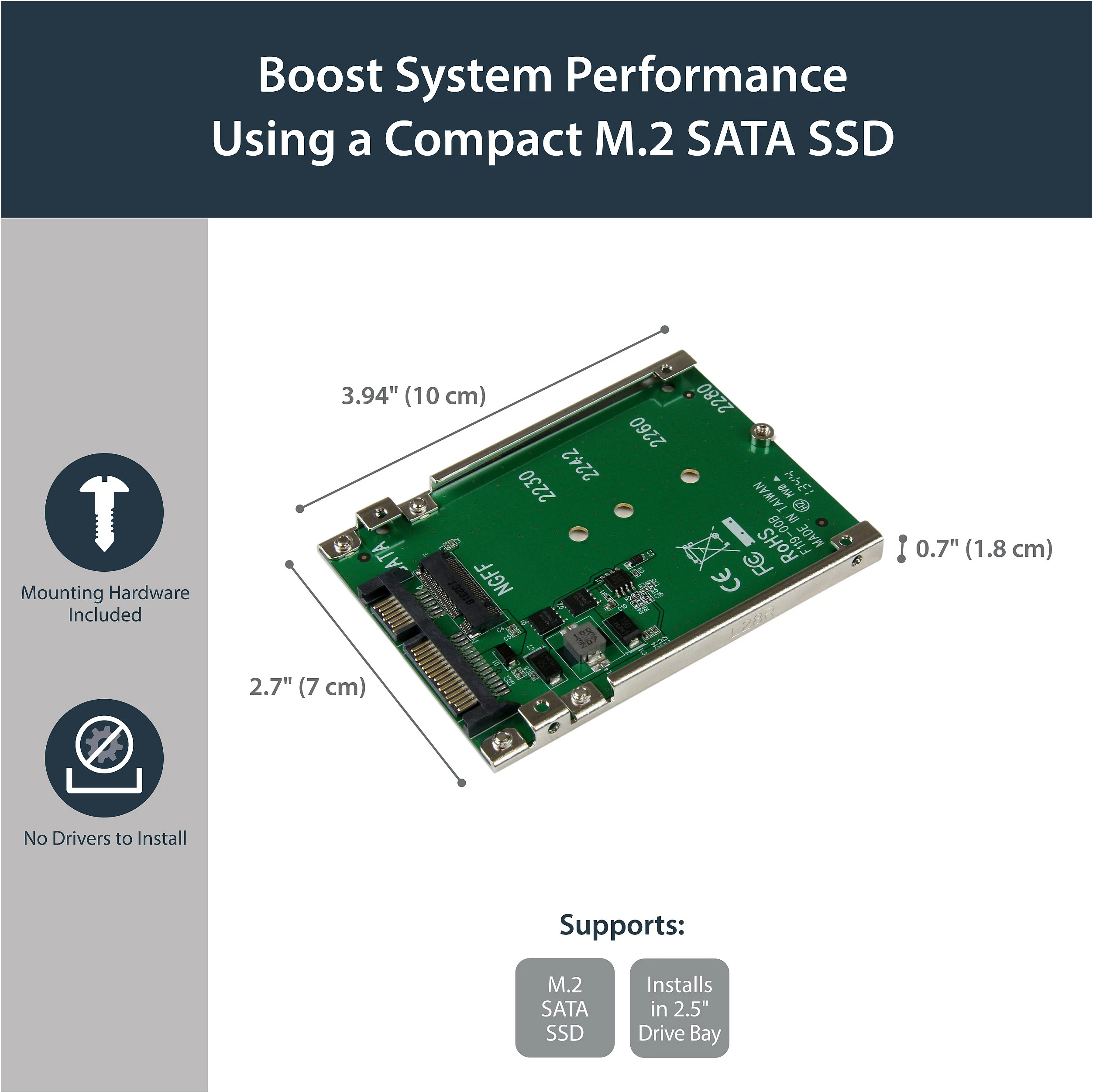 Adapter StarTech SAT32M225, M.2 SATA (NGFF) në 2.5" SATA, SATA III 6Gbps, 7mm, jeshile