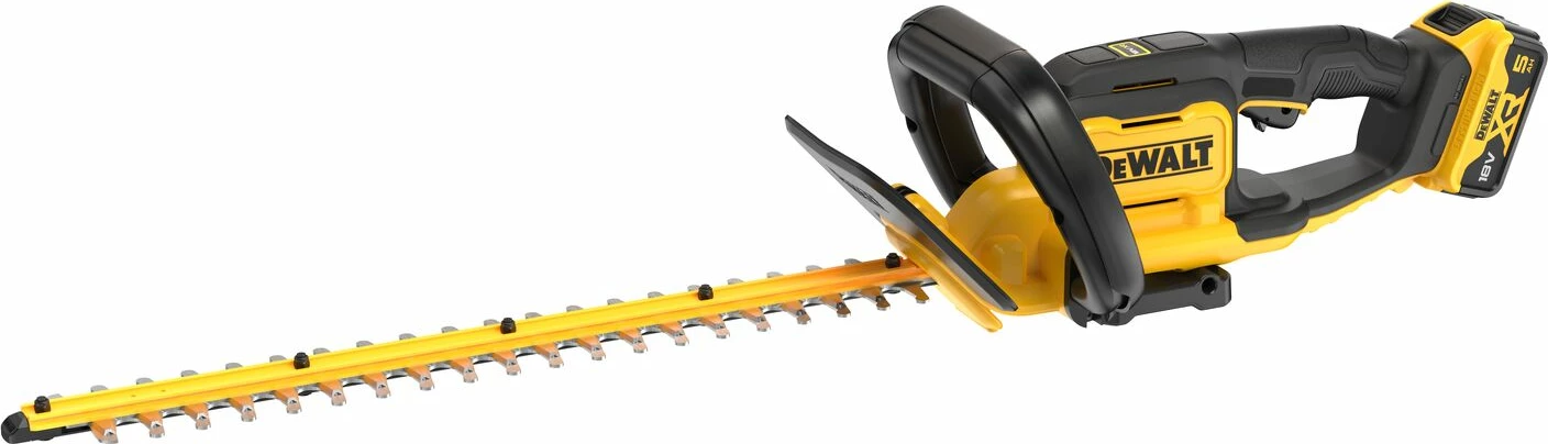 Gërshërë akumulatorike për gardh Dewalt DCMHT562P1 18V XR, 55 cm, 19 mm, set 1x 5Ah + karikues, verdhë/zezë
