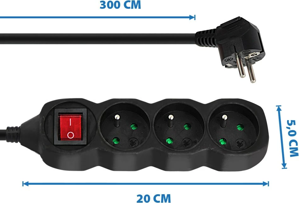 Shtrirës rryme Esperanza ELK211K, 3 porta, 3M, i zi
