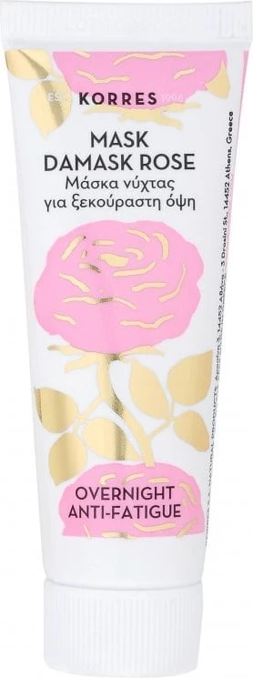 Maskë nate për fytyrë Korres Damask Rose Overnight Anti-Fatigue për femra, 18ml