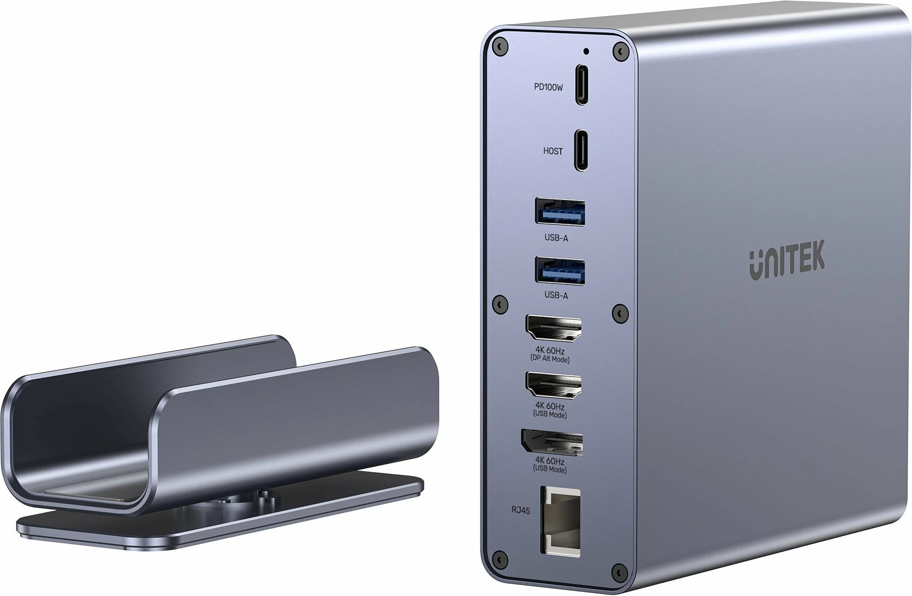 Stacion docking Unitek D1135AGY01 DisplayLink Triple 4K USB-C/Thunderbolt, 100W PD, silver