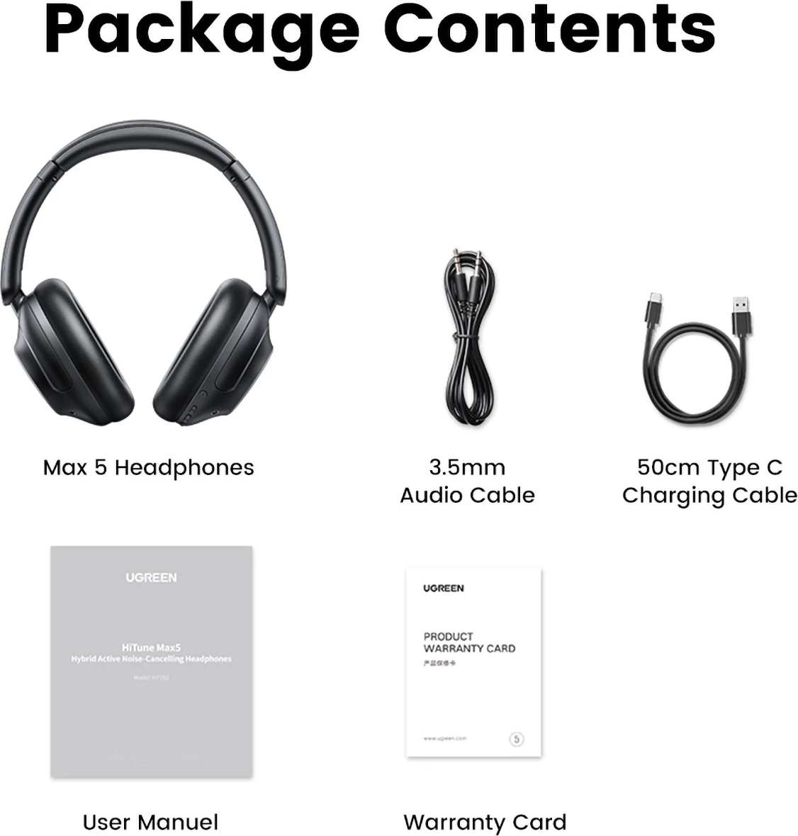 Kufje wireless Ugreen HP202 HiTune Max5 me ANC, Bluetooth 5.0, të zeza
