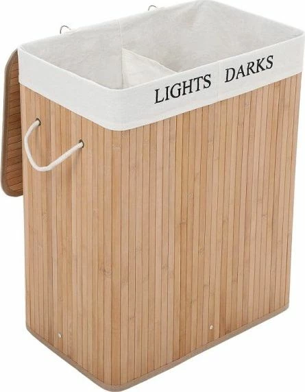 Shportë rrobash Songmics bambu 100L, 2 ndarje, 52x63x32cm, bezhë