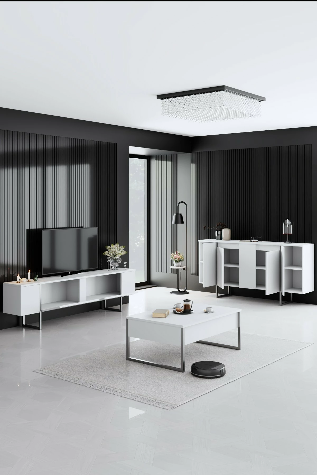 Set mobiljesh për dhomë dite, Luxe, e bardhë, argjend