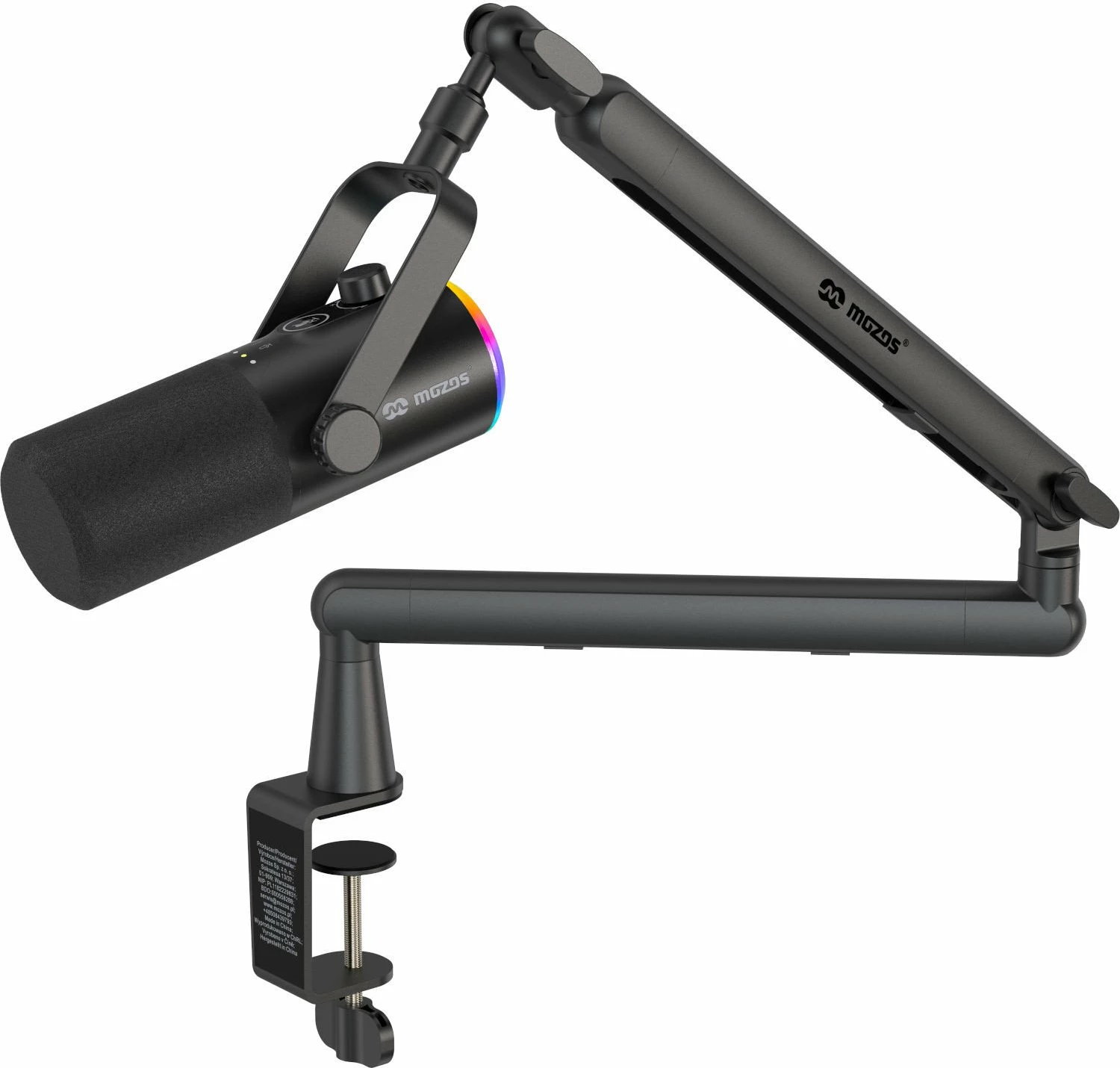 Mikrofon dinamik Mozos TAM8 v2, USB-C/XLR, kardioid, i zi, set me krah tavoline dhe kabllo