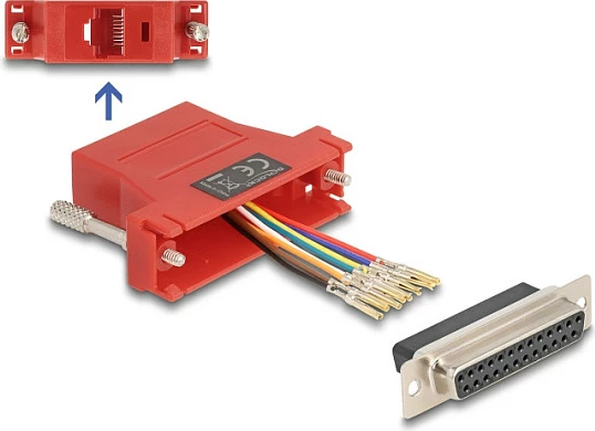 Adapter DeLOCK D-Sub DB25 femër në RJ45 femër, kit montimi, i kuq
