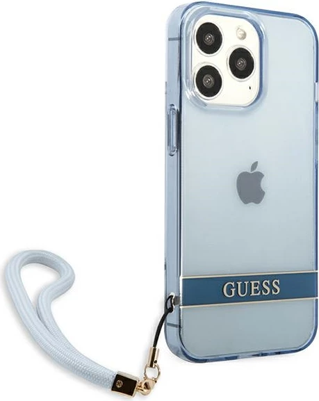 Mbështjellës Guess GUHCP13LHTSGSB për iPhone 13 Pro / 13, hardcase, Translucent Stap, Blu