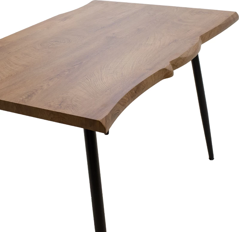 Tavolinë për ngrënie, MDF ngjyrë arre, këmbë metalike të zeza, 120x80x75 cm