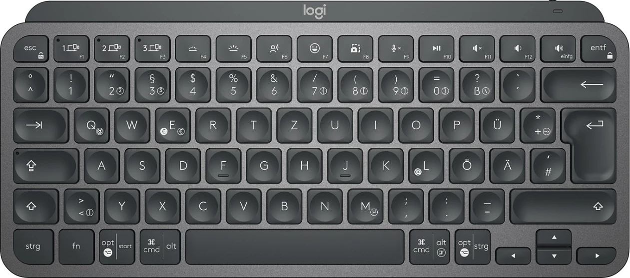 Tastierë Logitech MX Keys Mini për Biznes, Wireless, RF Wireless + Bluetooth, Scissor key switch, QWERTZ, LED, Grafit