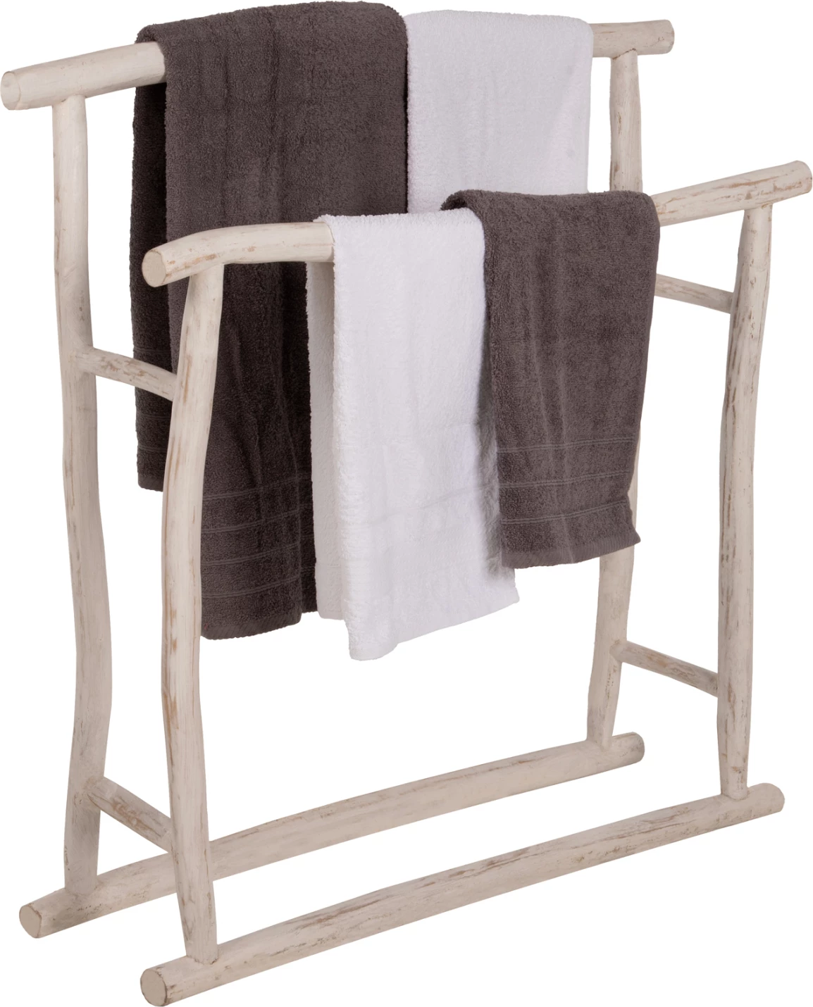 Varëse për peshqirë, degë tik, ngjyrë patina e bardhë, FH7908, 90x28x77-91H cm