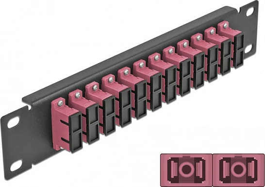Patch panel fibër optike DeLOCK 10″ 1U, 12-Port SC Duplex, Multimode, zi/vjollcë