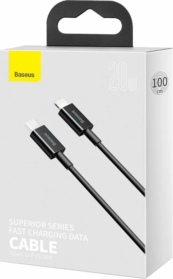 Kabllo Baseus Superior Series CATLYS-A01, USB-C në Lightning, 1m, 20W, e zezë