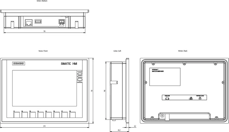 Panel HMI Siemens SIMATIC KTP700 Basic 6AV2123-2GB03-0AX0, ekran 7" TFT me prekje, PROFINET, IP65, gri