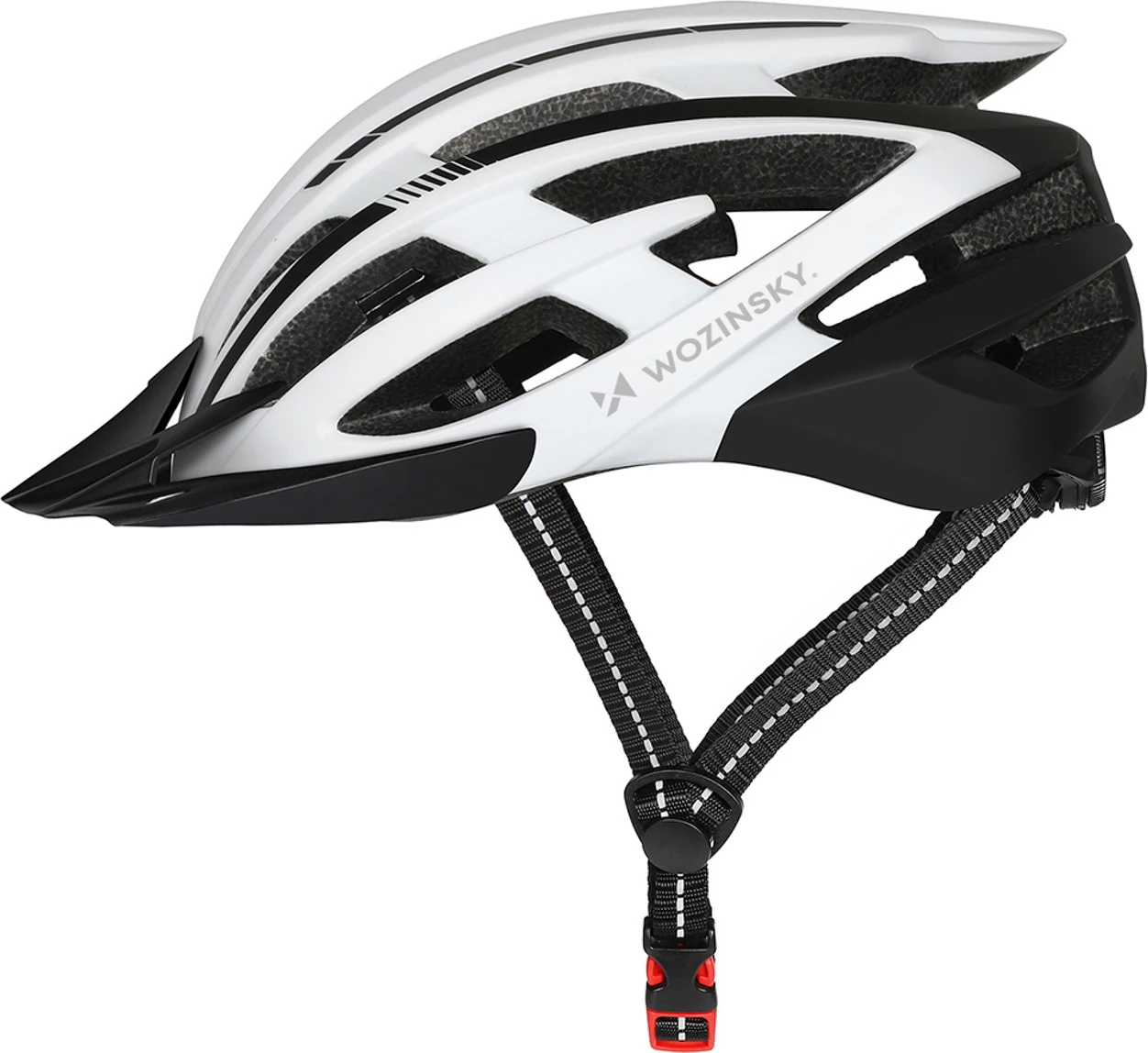 Helmetë biçiklete MTB, Wozinsky, HT-28VCB, me dritë të pasme USB, madhësi L (57-62 cm), bardh e zi