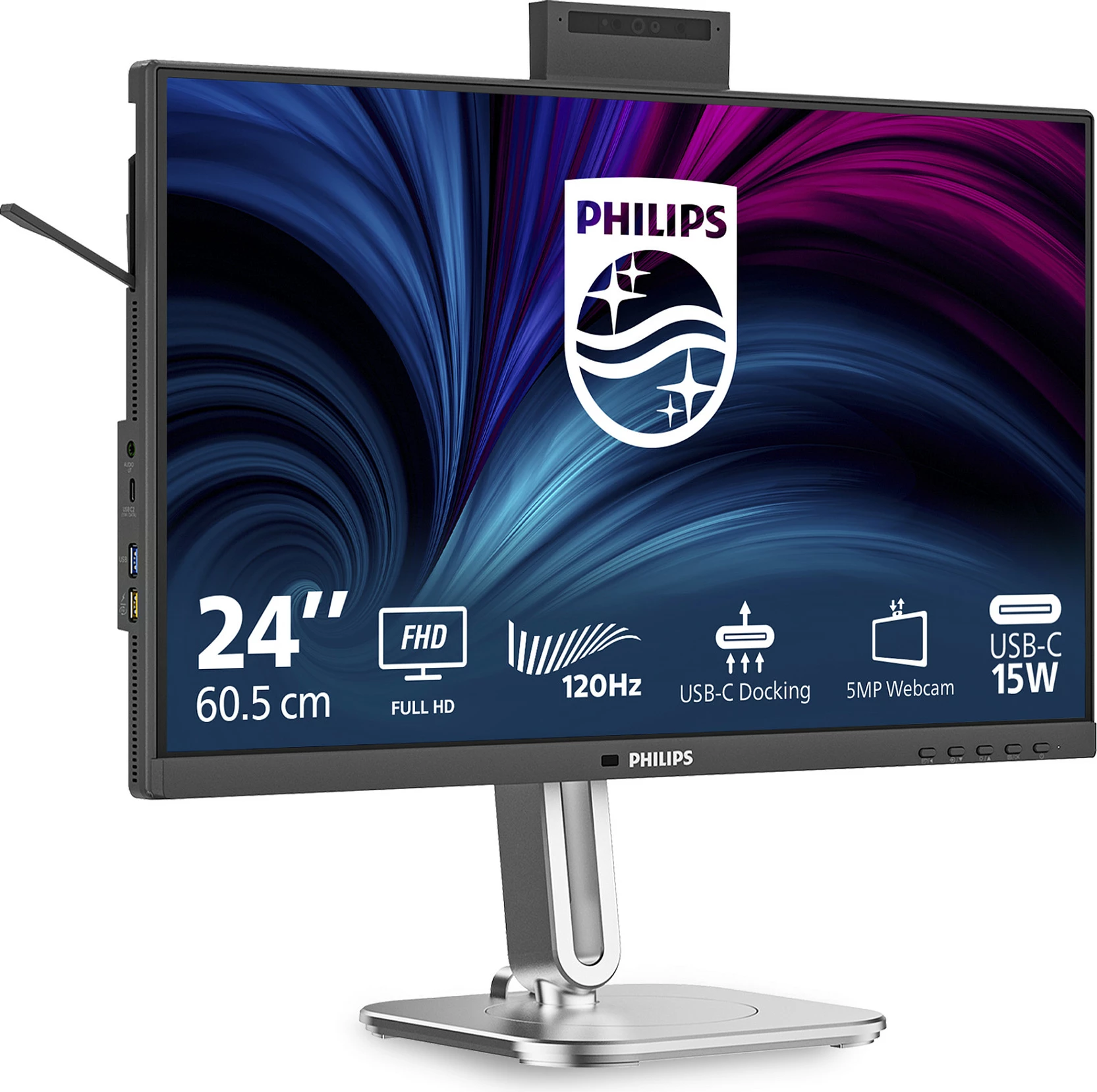 Monitor Philips 24B2U4301H/00, 24", Full HD IPS, 120Hz, USB-C Docking, Webcam 5MP