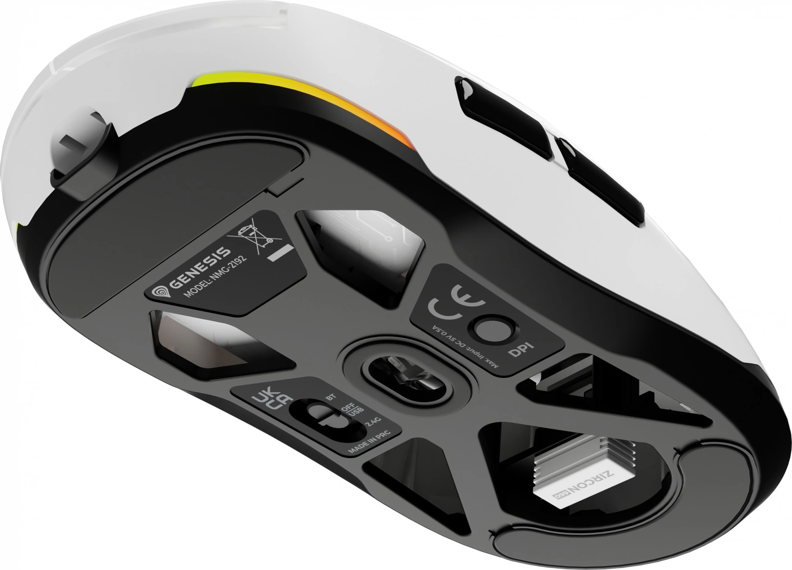 Maus gaming Genesis Zircon 660, wireless + Bluetooth + USB, 12000 DPI, i bardhë