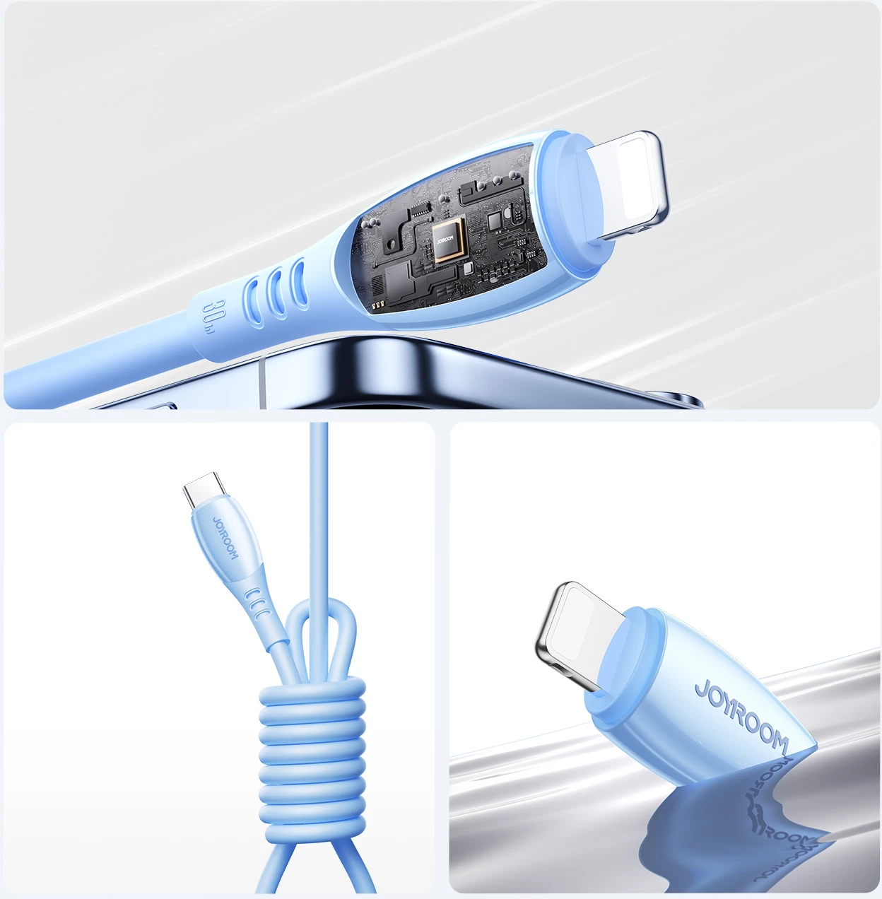 kabllo USB‑C në Lightning Joyroom S-A59 Vibrant Series 30W 1.2m, kaltër