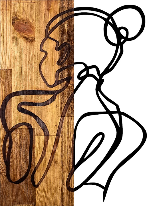 Dekor muri Womanel, dru pishe natyrale, metal i zi, 35x3x50cm