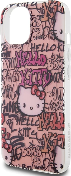 Mbështjellës Hello Kitty IML Tags Graffiti për iPhone 15, Rozë