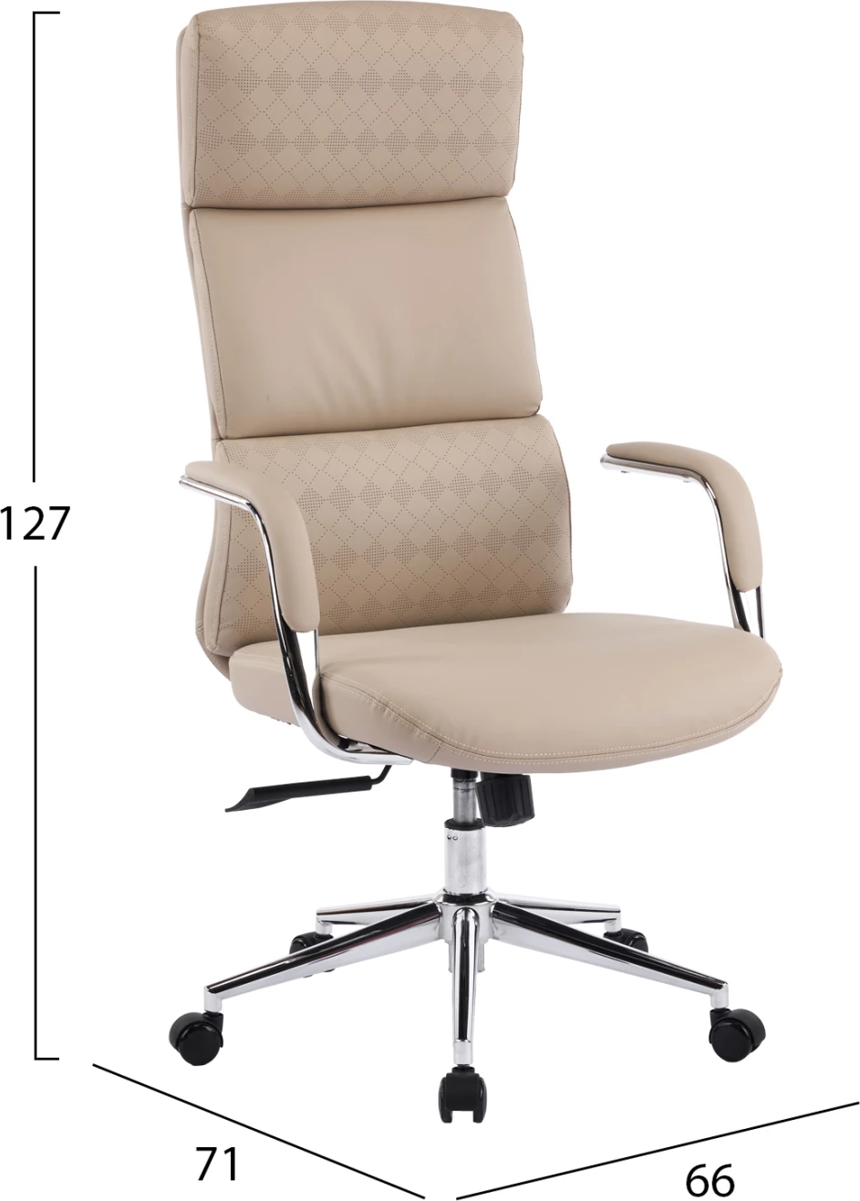 Karrige zyre MEITE FH18353.02, lëkurë sintetike bezhë, bazë kromi, 66x71x127cm