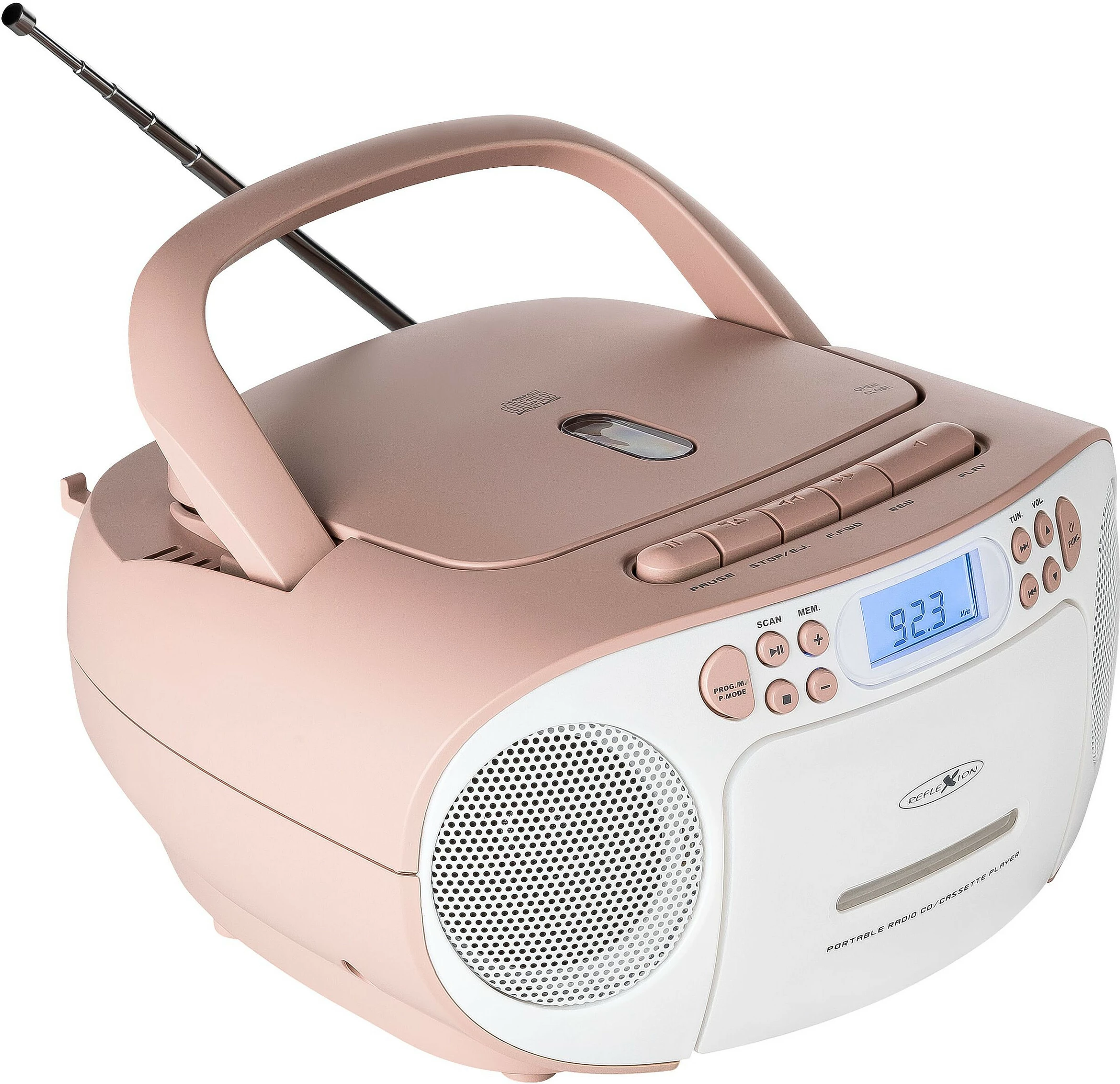 Radio portative REFLEXION RCR2260, CD/Kasetë/MP3, AUX, 20W, rozë/bardhë