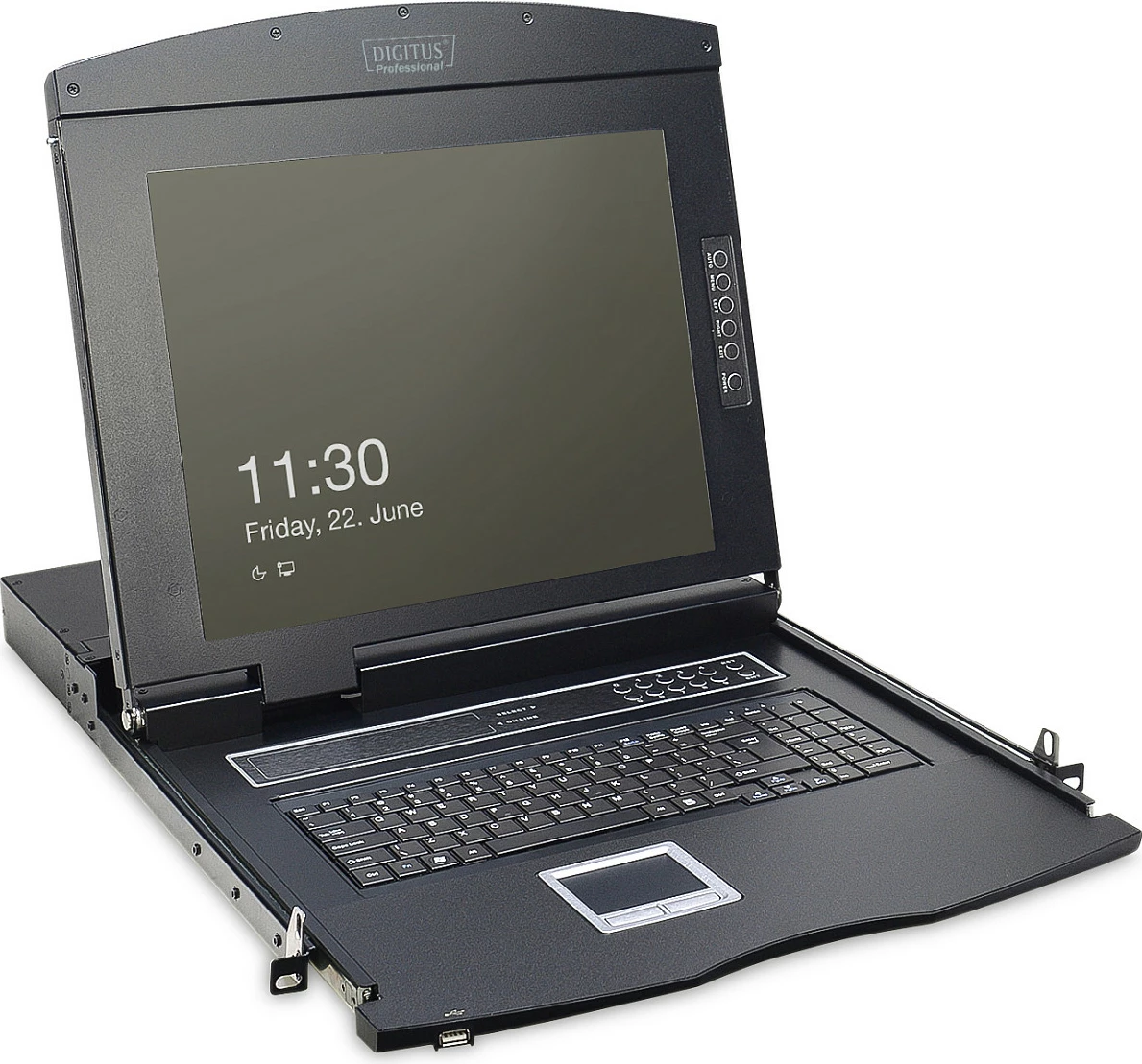 Konsolë rack Digitus 17" TFT, KVM 1-port, tastierë gjermanisht, touchpad, e zezë