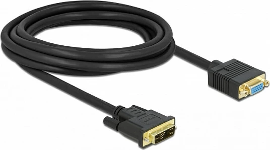 Kabllo adapter DVI (12+5) mashkull në VGA (D-Sub) femër DeLOCK, 3 m, e zezë