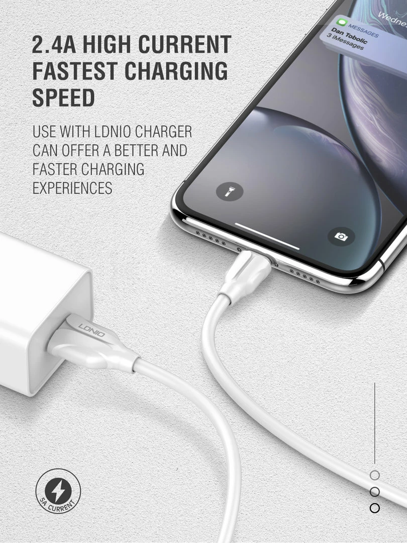 Kabllo e karikimit Ldnio Fast Charging Mobile Charger Data Cable
