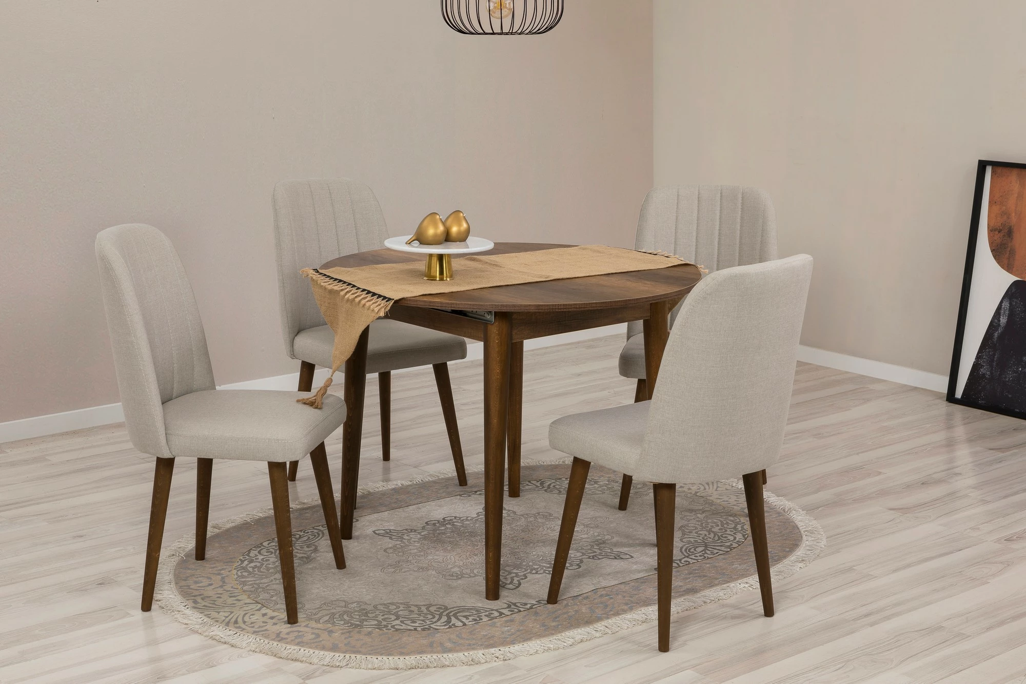 Tavolinë me karrige, zgjatshme, 5 pjesë, Skye Decor Vina 1005, ngjyrë arre, krem