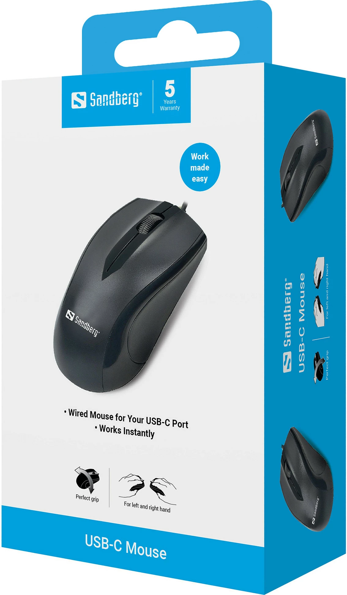 Maus Sandberg USB-C Mouse, optik, 1200 DPI, ambidextrous, i zi