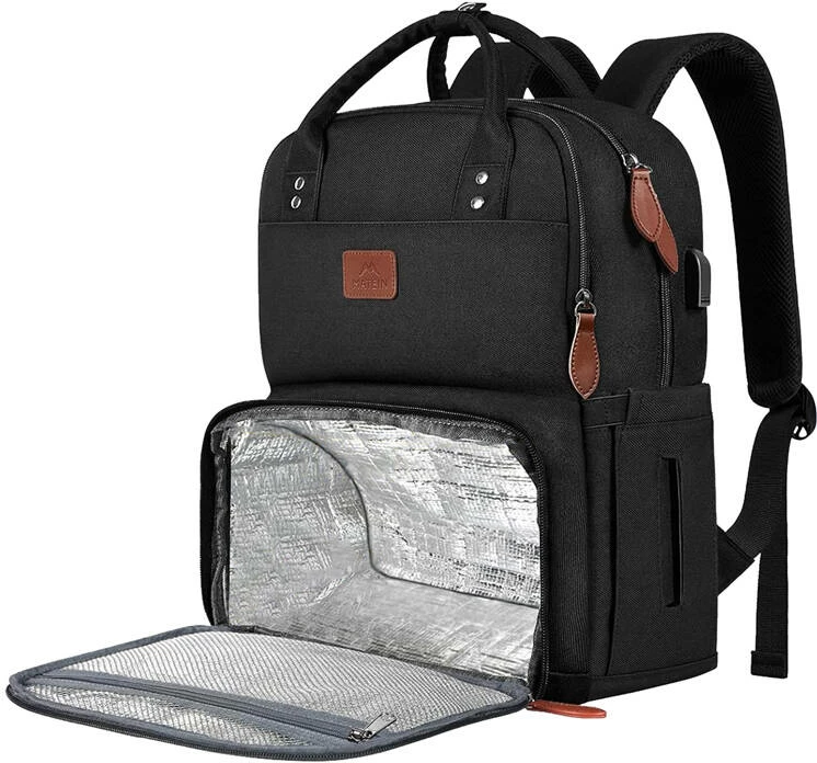 Çantë shpine Matein 1162 për laptop 15.6", me xhep ushqimi termik, USB, e zezë