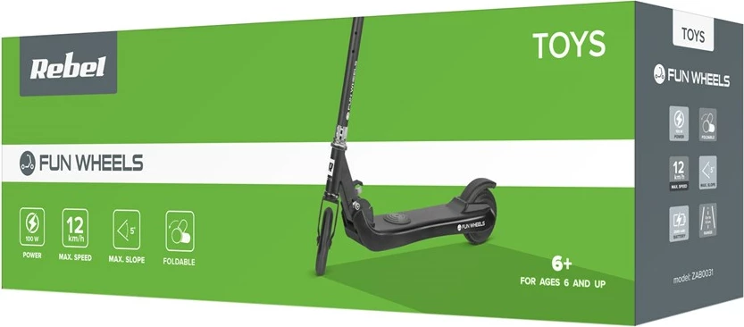 Trotinet elektrik Rebel FUN WHEELS, 100 W, 2 Ah, 25.2 V, Kaltër