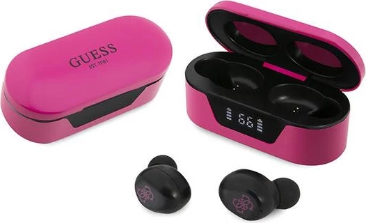 Kufje TWS Guess GUTWST31EM me Bluetooth 5.0, stacion karikimi 400mAh, Magenta
