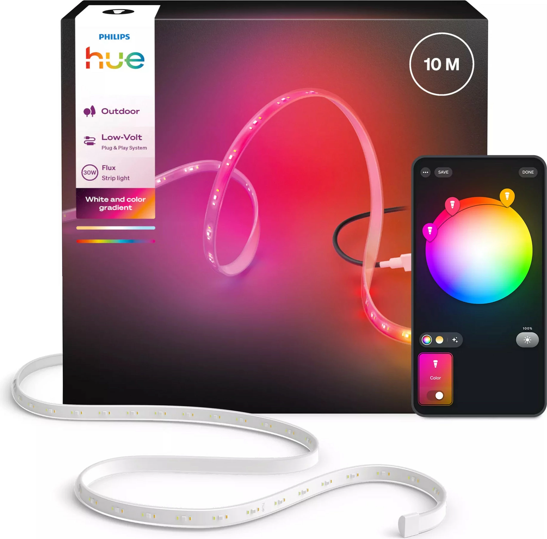 Shirit LED Philips Hue Flux Gradient Outdoor Lightstrip 10m EU, RGB, IP67, i bardhë